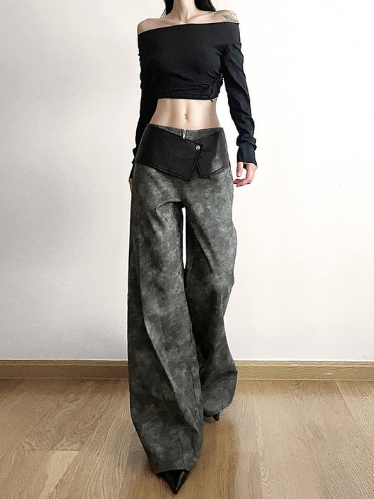 Loose Wide Leg High-Waisted Split-Joint Zipper Pants Trousers