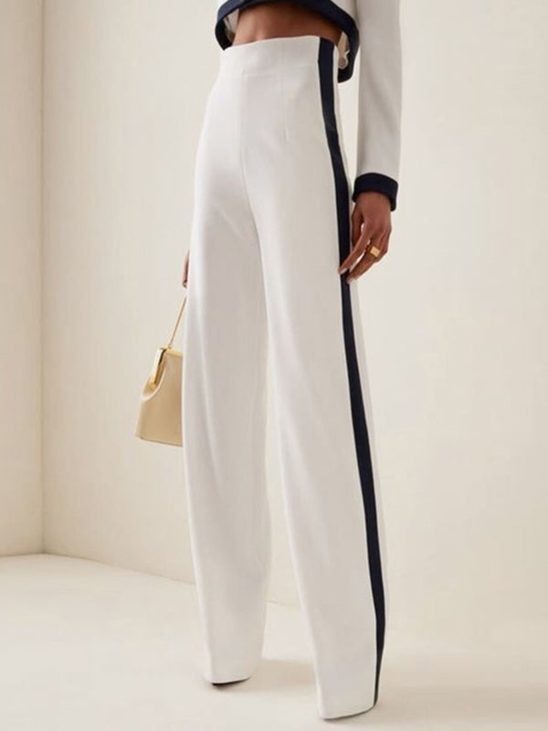 High Waisted Wide Leg Contrast Color Suit Pants