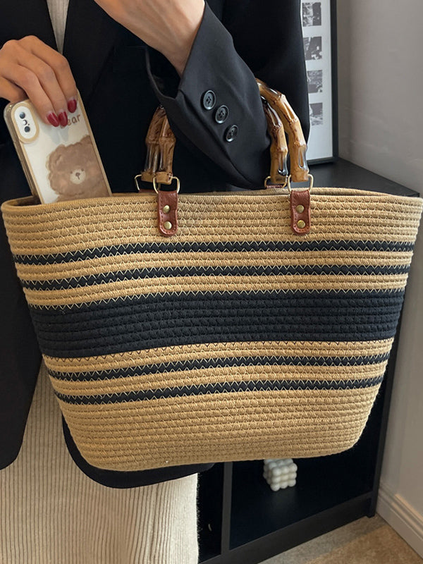 Contrast Color Split-Joint Striped Handbags