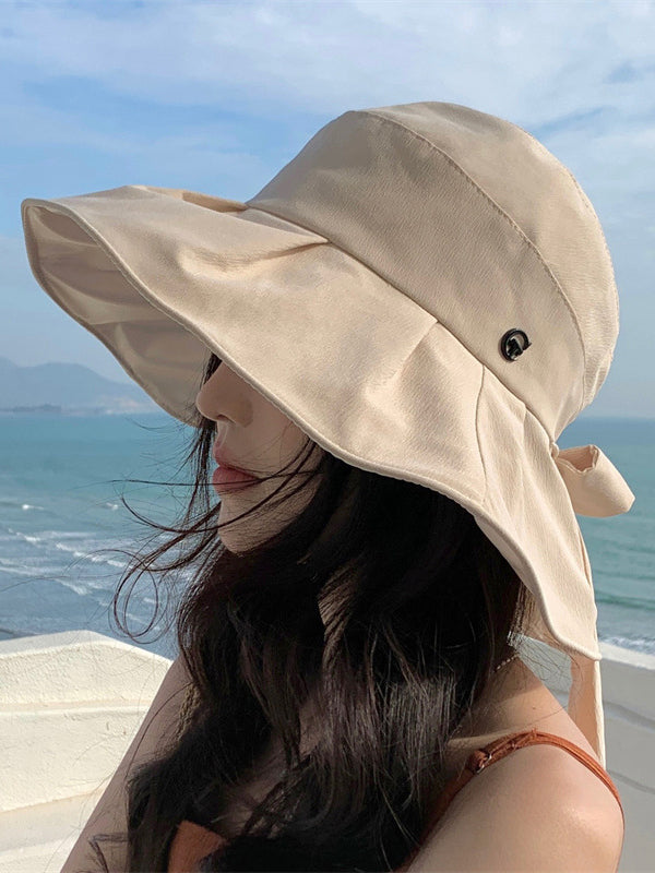 Bowknot Pleated Split-Joint Fisherman Hat Sun Hat