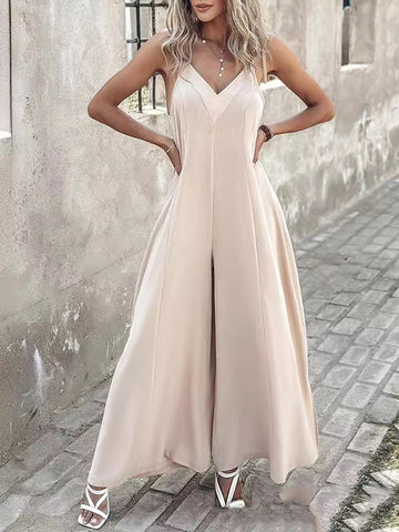 Sleeveless Wide Leg Solid Color Spaghetti-Neck Jumpsuits