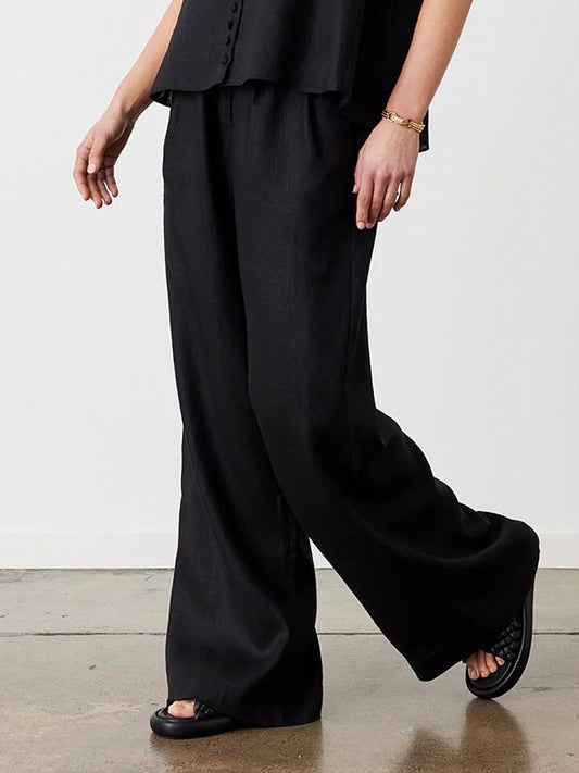 High Waisted Loose Pockets Solid Color Pants Trousers