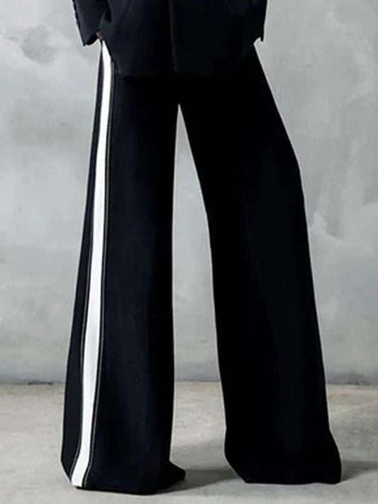 Loose Wide Leg Contrast Color Pockets Pants Suit Pants