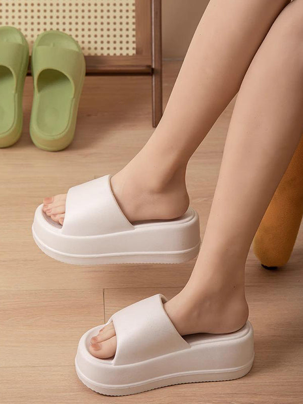 Open Toe Round-Toe Solid Color Slippers