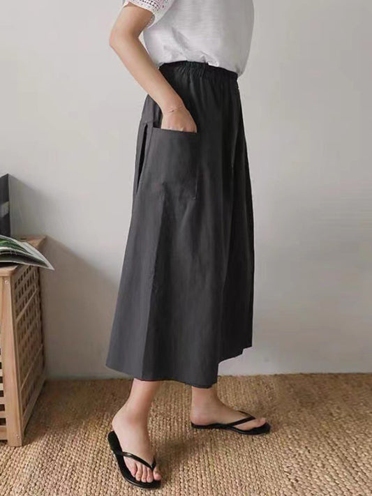 Loose Wide Leg Asymmetric Elasticity Pockets Solid Color Split-Front Split-Joint Pants Trousers