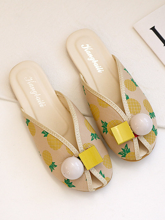 Open Toe Printed Round-Toe Split-Joint Slippers