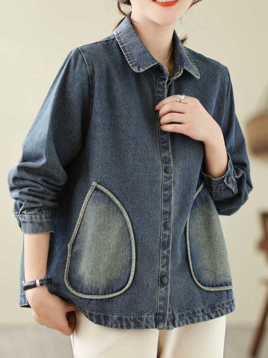 Long Sleeves Loose Buttoned Pockets Split-Joint Lapel Outerwear