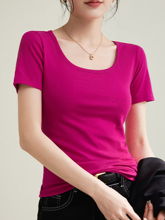 Plus Size Short Sleeves Solid Color Round-Neck T-Shirts Tops