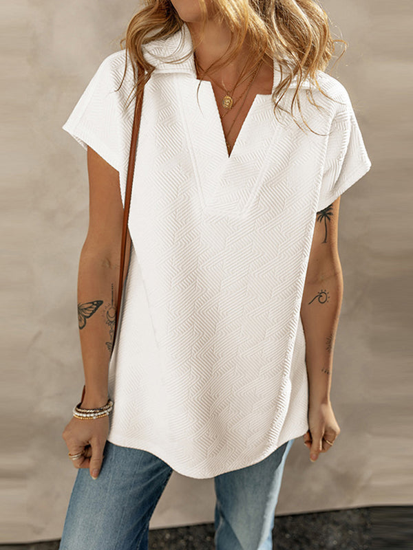 Loose Short Sleeves Solid Color V-Neck T-Shirts Tops