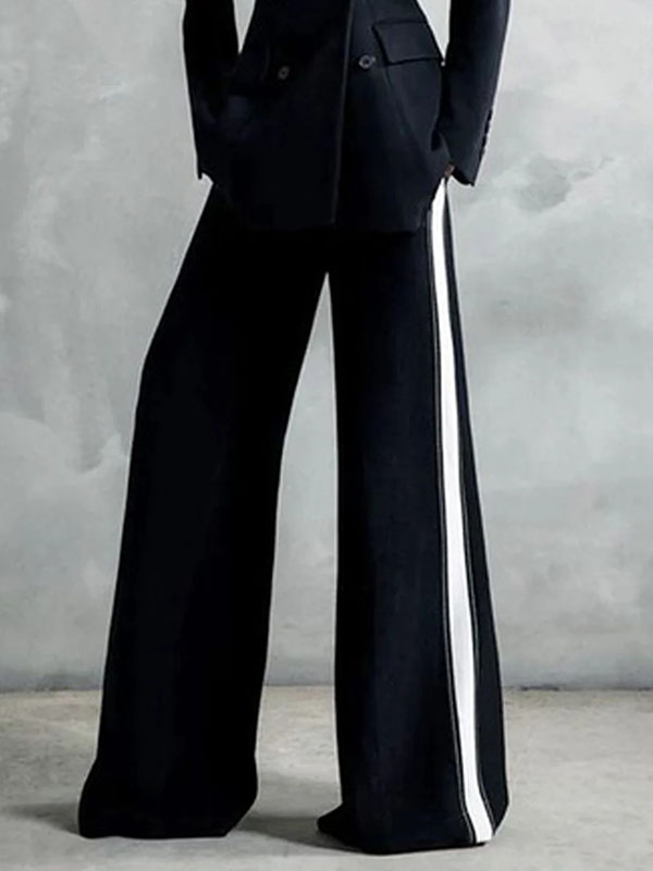 Loose Wide Leg Contrast Color Pockets Pants Suit Pants