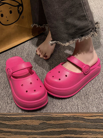 Hollow Round-Toe Solid Color Sandals Slippers