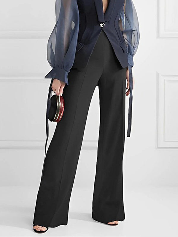 Straight Leg High-Waisted Solid Color Split-Joint Suit Pants Trousers