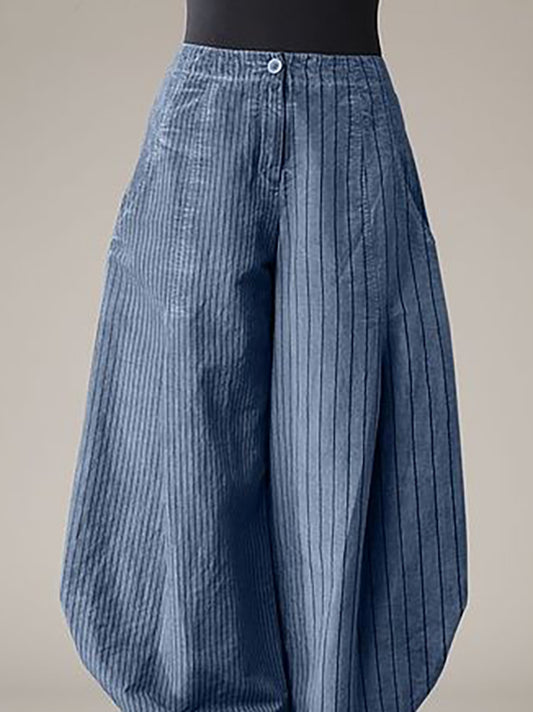 Harem Pants Loose Buttoned Striped Pants Trousers