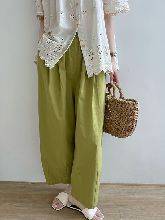 High Waisted Loose Elasticity Pleated Solid Color Split-Joint Pants Trousers