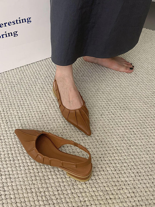 Pleated Pointed-Toe Solid Color Split-Joint Sandals Sling Shoes