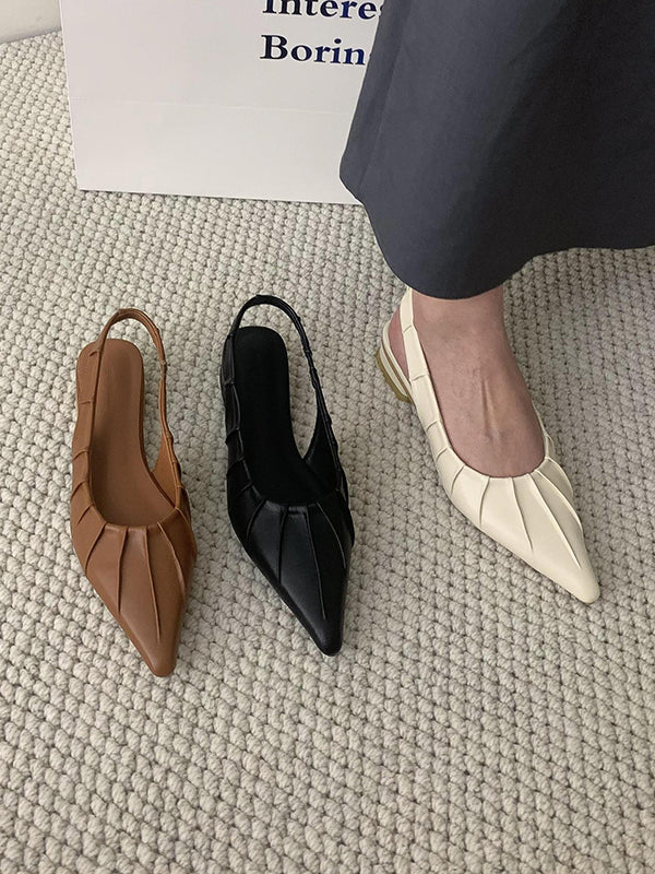 Pleated Pointed-Toe Solid Color Split-Joint Sandals Sling Shoes