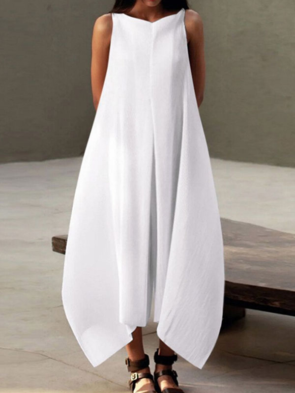 Loose Sleeveless Solid Color V-Neck Maxi Dresses