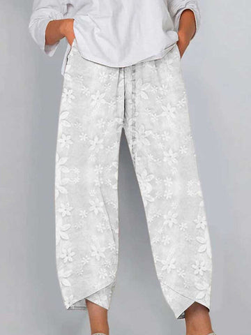 Loose Ninth Pants Elasticity Embroidered Pockets Solid Color Pants Trousers