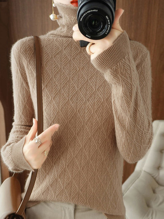 Solid Color Long Sleeves High-Neck Sweater Tops