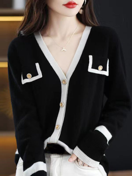 Long Sleeves Loose Buttoned V-Neck Cardigan Tops Knitwear