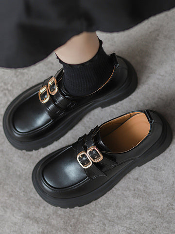 Round-Toe Split-Joint Loafers Platform Shoes