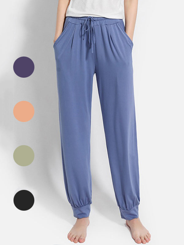 Solid Color Bandage Casual Loose Pajama Pants