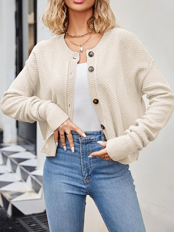 Long Sleeves Loose Split-Joint Round-Neck Cardigan Tops