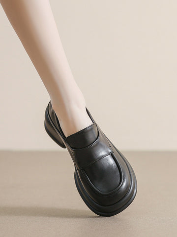 Round-Toe Split-Joint Loafers Platform Shoes