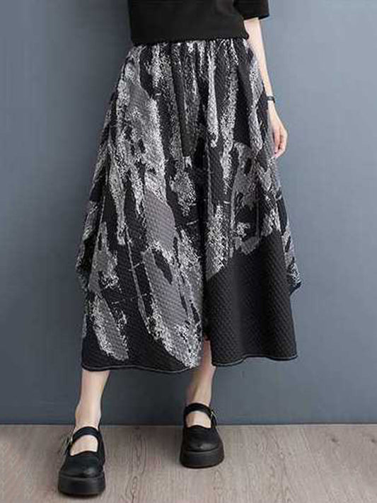 Loose Elasticity Printed Skirts Bottoms