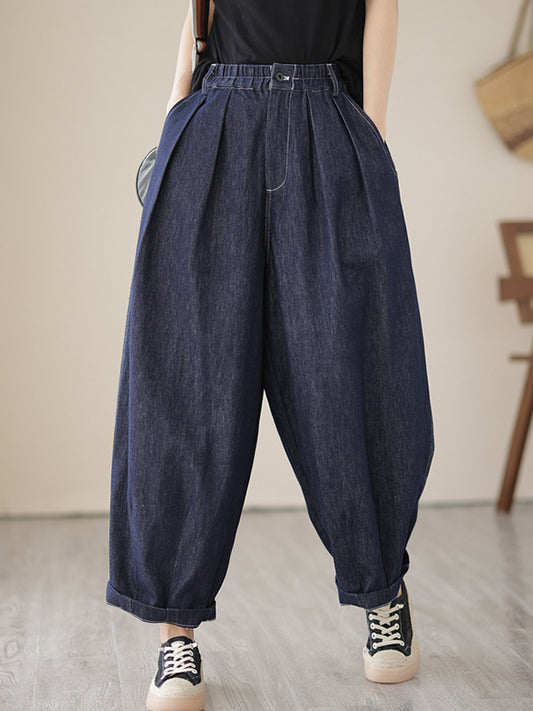 Vintage Loose Elastics Jean Pants Bottoms