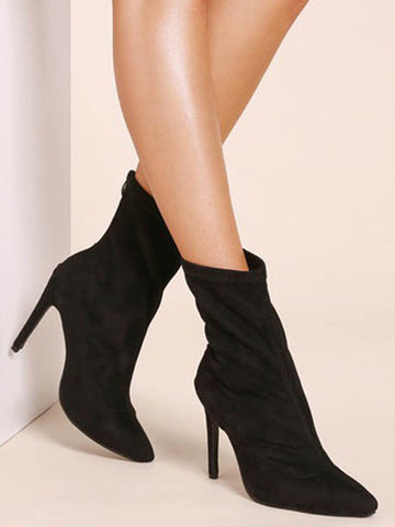 Pointed-Toe Solid Color Split-Joint Boots Pumps