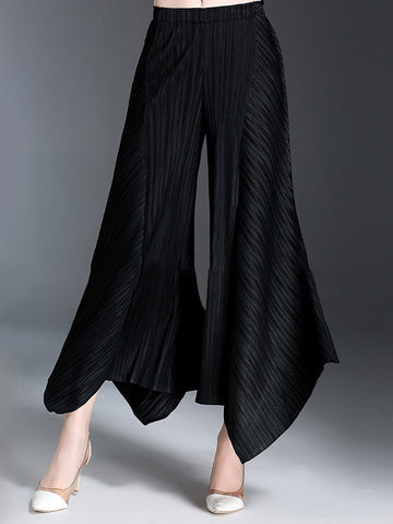 Original Loose Solid Color Irregular Pleated Wide Legs Pants