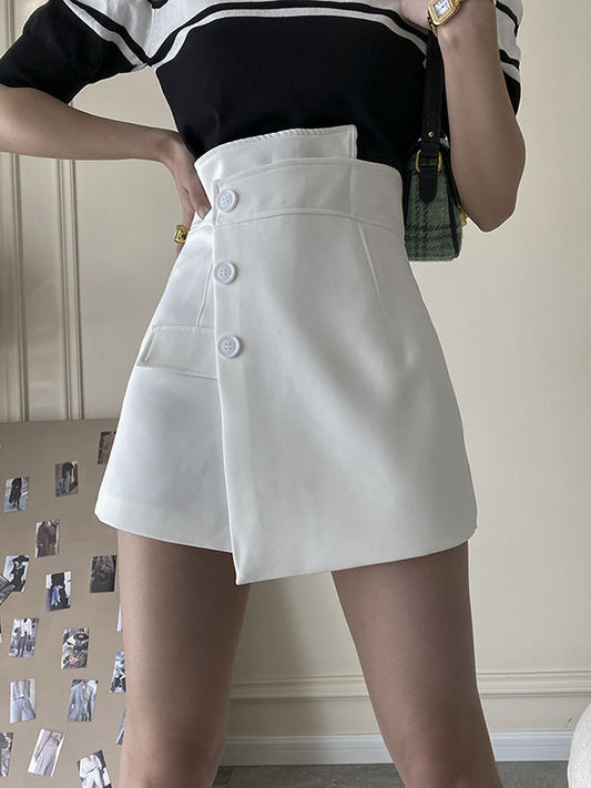 High Waisted Irregular Clipping Solid Color Culotte Shorts Bottoms