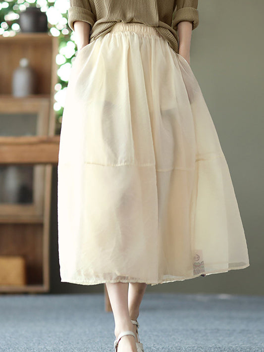 Simple Loose Solid Color Split-Joint Bubble Skirt