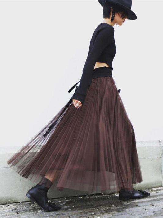 Elastics Waist Gauze Hemline Skirt