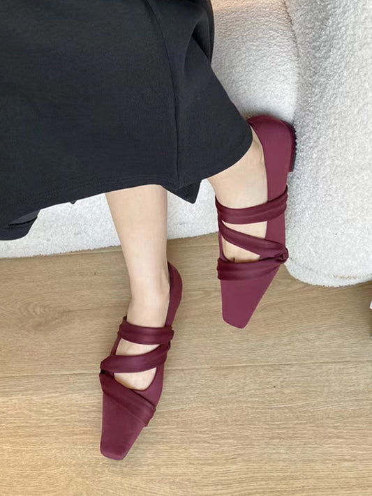 Solid Color Square-Toe Flat Shoes