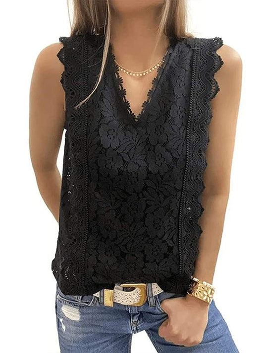 Original Lace Embroidered Solid Color Falbala Vest Top