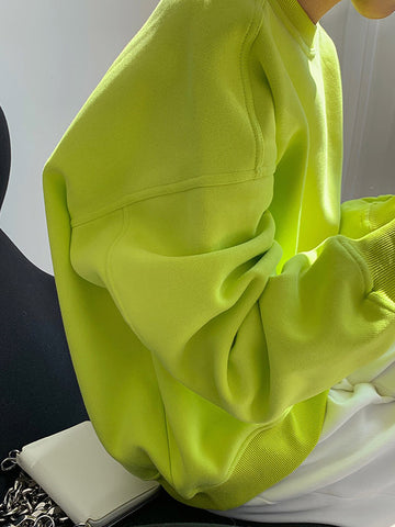 Stylish Fluorescent Green&Black Loose Casual Round-Neck Sweatshirt