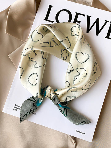 Square Animal Printed Geometric Letter Print Scarf