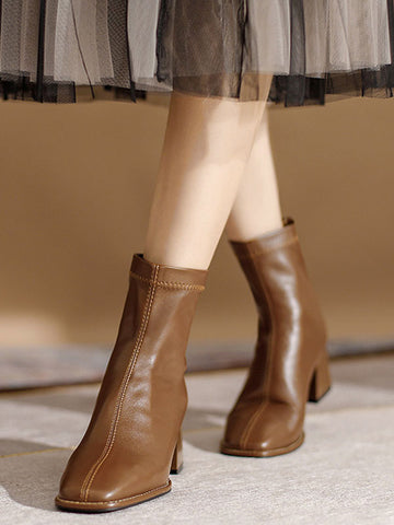 Split-Joint Square-Toe Zipper Boots