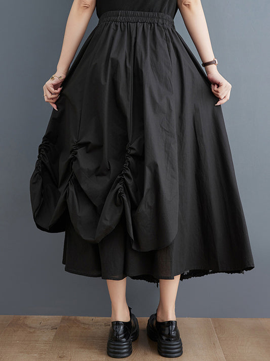 Irregularity Loose Pleated Solid Color Split-Joint Skirts Bottoms