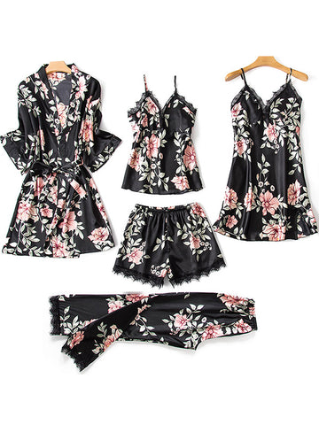 Five Pieces Thin Floral Pajama Set