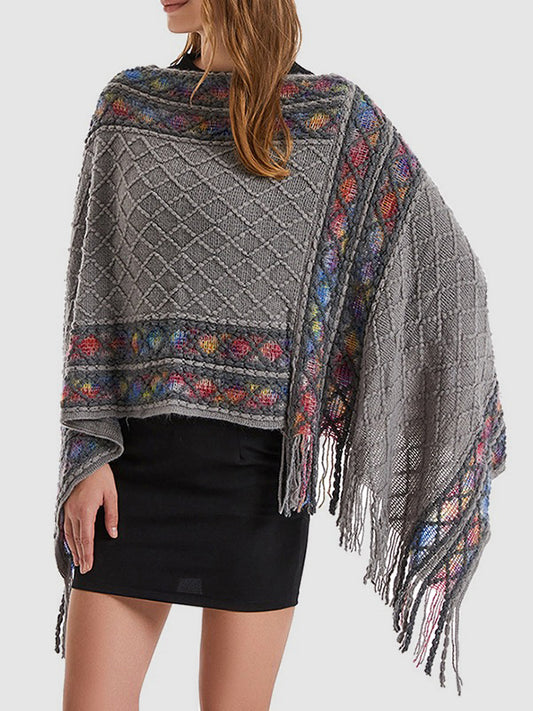 Loose Asymmetric Tasseled V-Neck Cape Shawl&Cloak