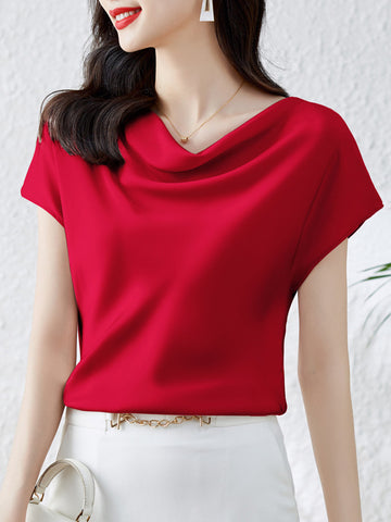 Loose Short Sleeves Solid Color One-Shoulder T-Shirts Tops