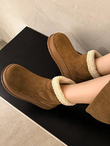 Round-Toe Split-Joint Velvet Boots Platform Shoes