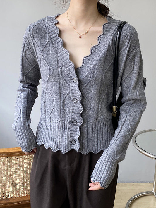 Original Stylish Casual 7 Colors Buttoned Jacquard V-Neck Sleeveless Cardigan Top