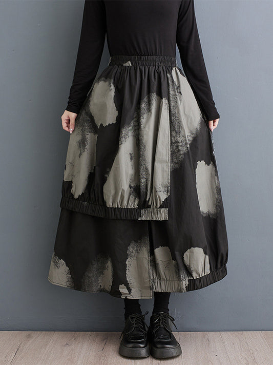 High Waisted Loose Asymmetric Elasticity Pleated Split-Joint Skirts