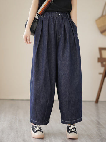 Vintage Loose Elastics Jean Pants Bottoms