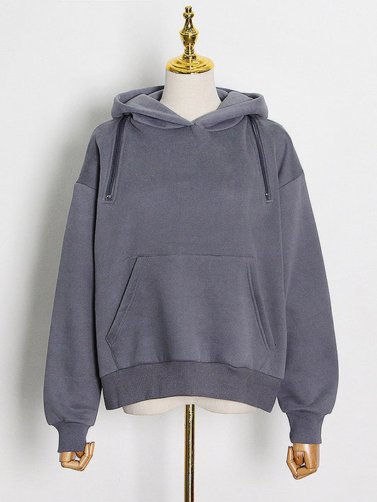 Casual Loose Solid Color Hoodies Top