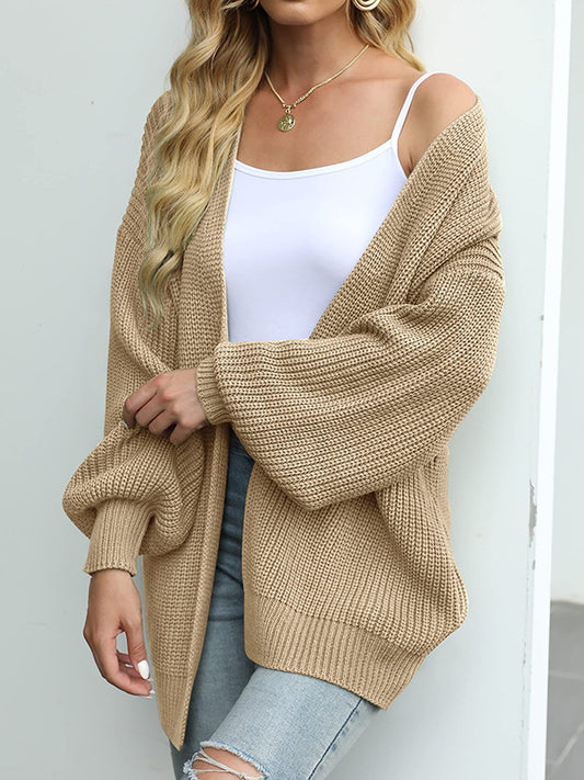 Loose Puff Sleeves Solid Color Split-Joint Cardigan Coats